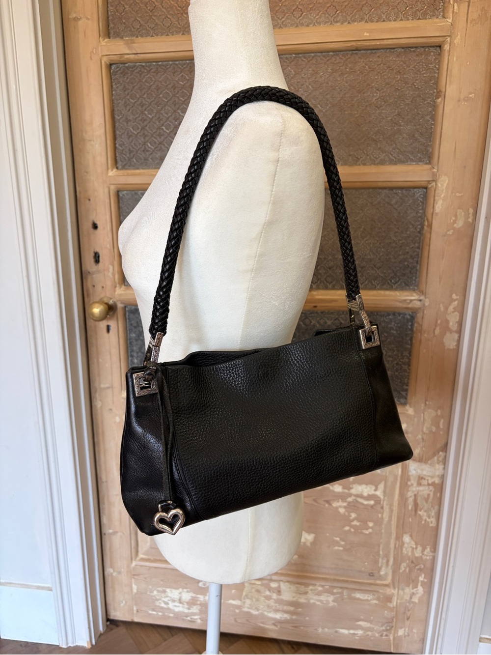 Brighton pebble leather black soft shoulder bag purse with charm